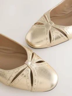 Next Forever Comfort® Leather Ballet Flats With Ankle Strap Gold Hot