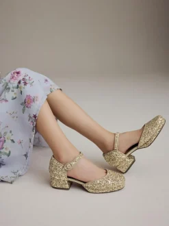 Next Platform Heel Occasion Shoes Gold Glitter