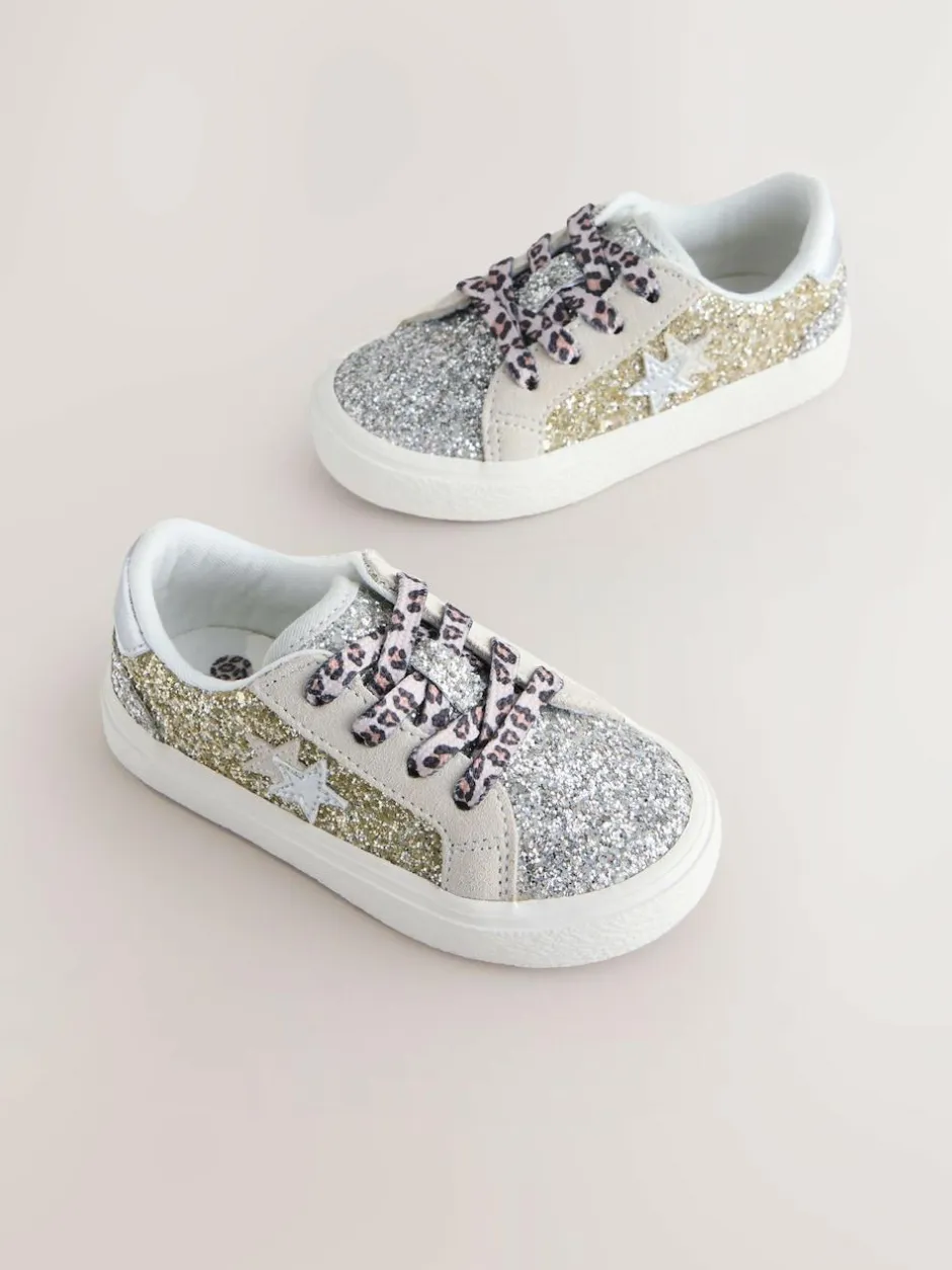 Next Gold Glitter Star Lace-Up Trainers Discount