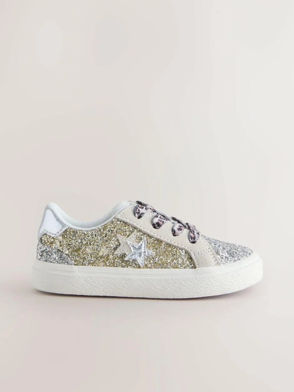 Next Gold Glitter Star Lace-Up Trainers Discount
