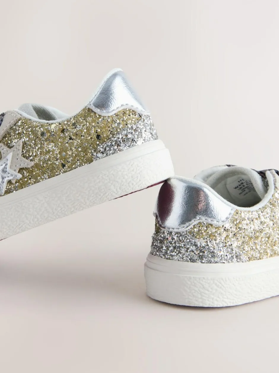 Next Gold Glitter Star Lace-Up Trainers Discount