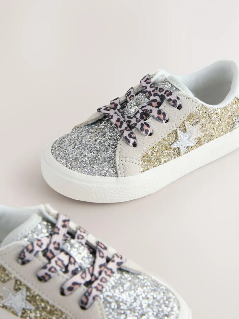 Next Gold Glitter Star Lace-Up Trainers Discount