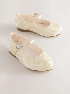Next Flower Girl Occasion Mary Jane Shoes Gold Jaquard Outlet