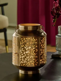 Next Gold Metal Leopard Print Cutout Lantern Hot
