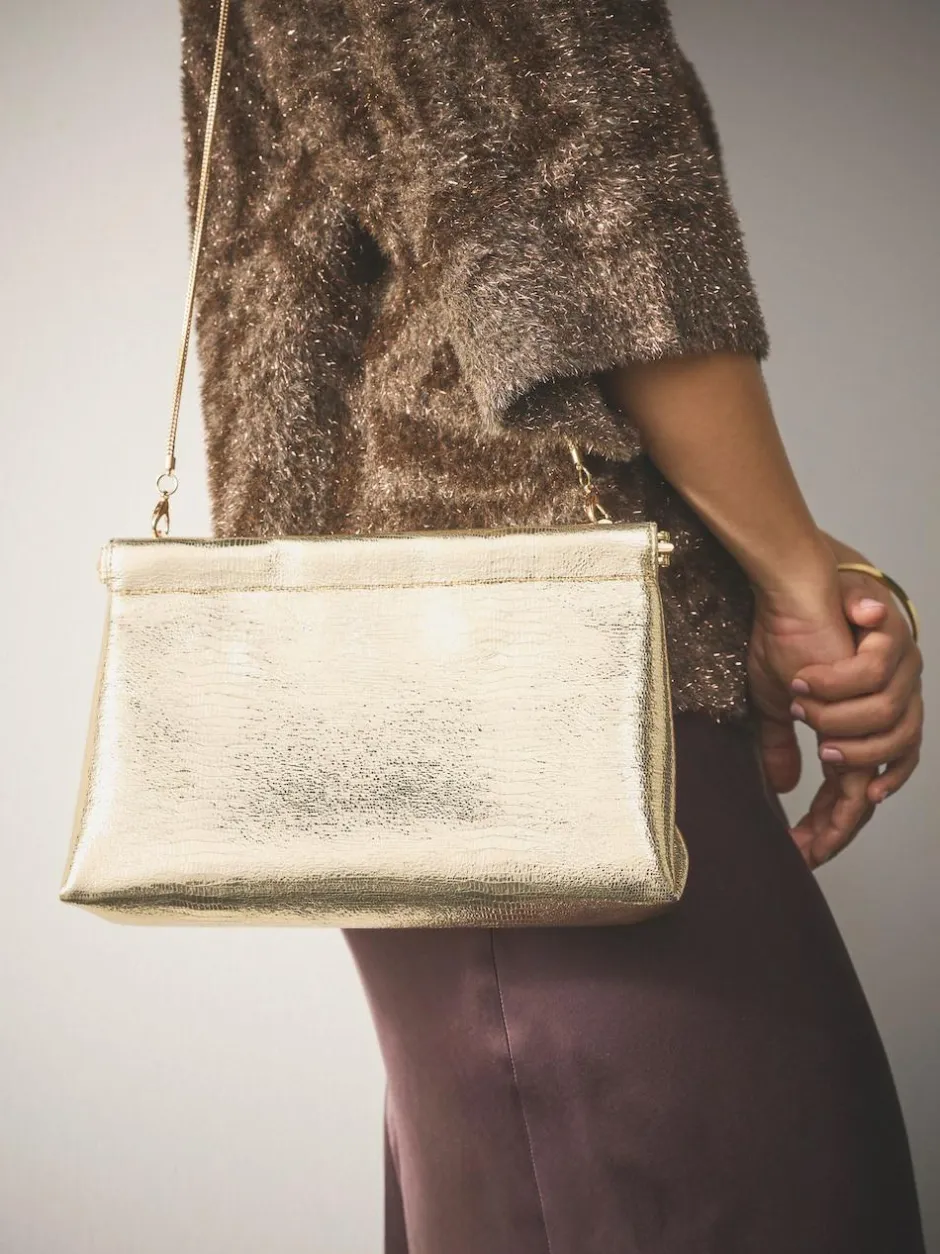 Next Sparkle Detail Snap Clutch Bag Gold Sale