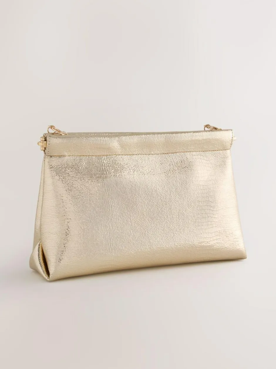 Next Sparkle Detail Snap Clutch Bag Gold Sale