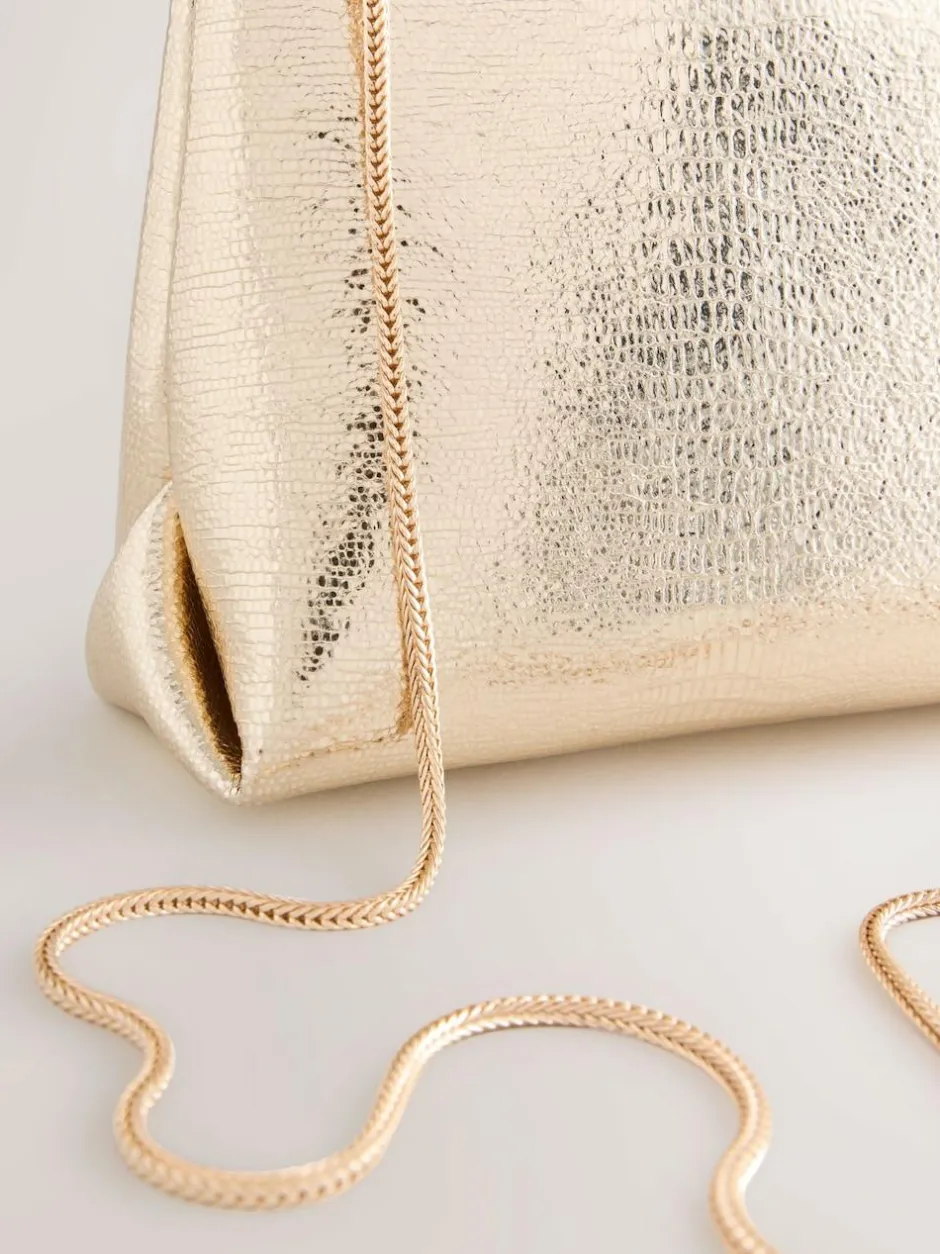 Next Sparkle Detail Snap Clutch Bag Gold Sale
