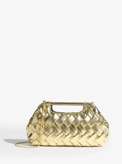 Lipsy Weave Grab Handle Clutch Bag Gold Discount