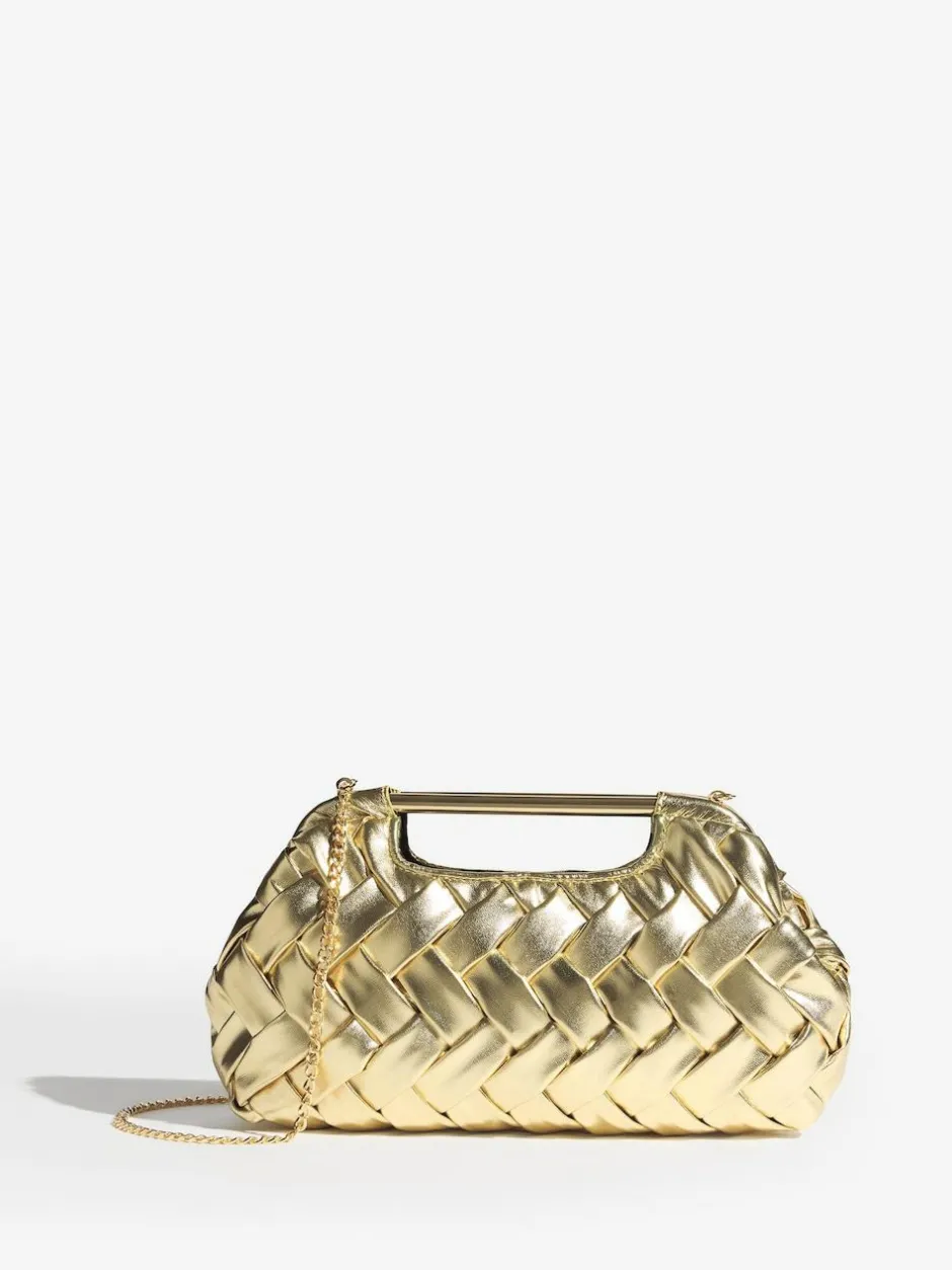 Lipsy Weave Grab Handle Clutch Bag Gold Discount