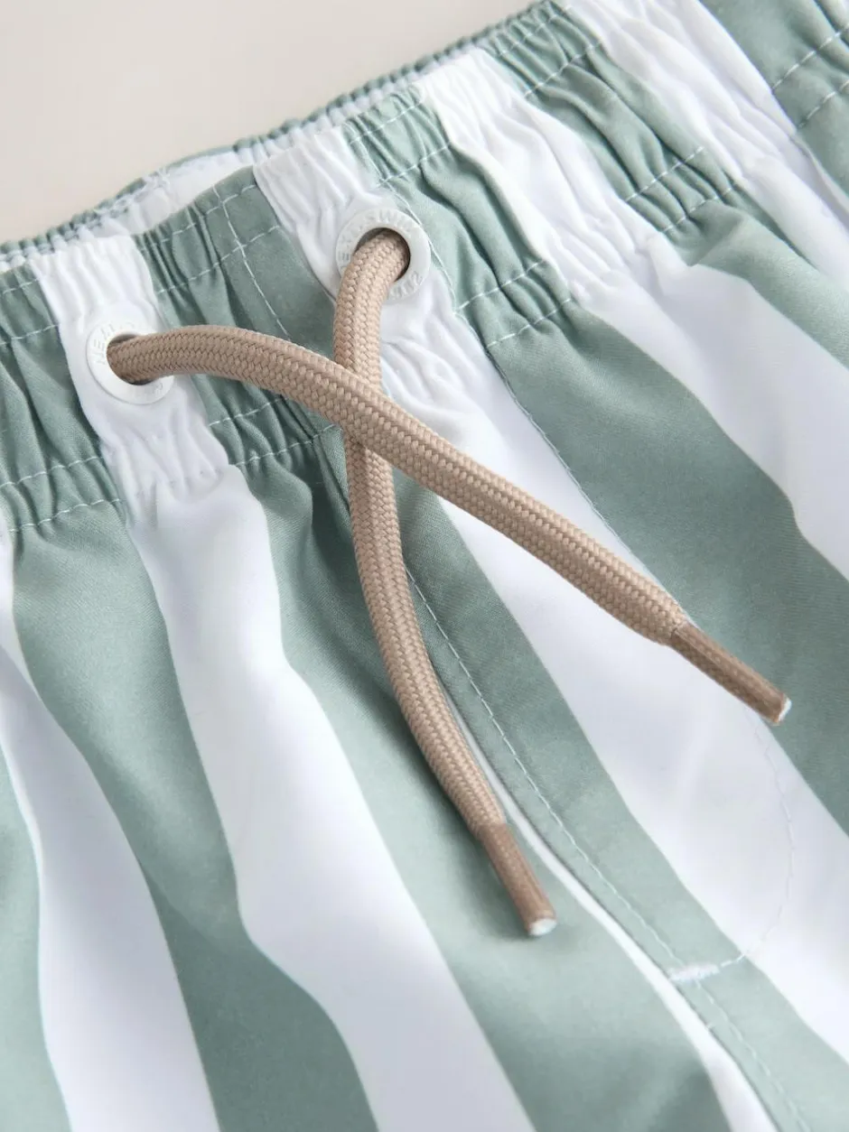 Next Printed Swim Shorts (3mths-7yrs) Green and White Stripe Clearance