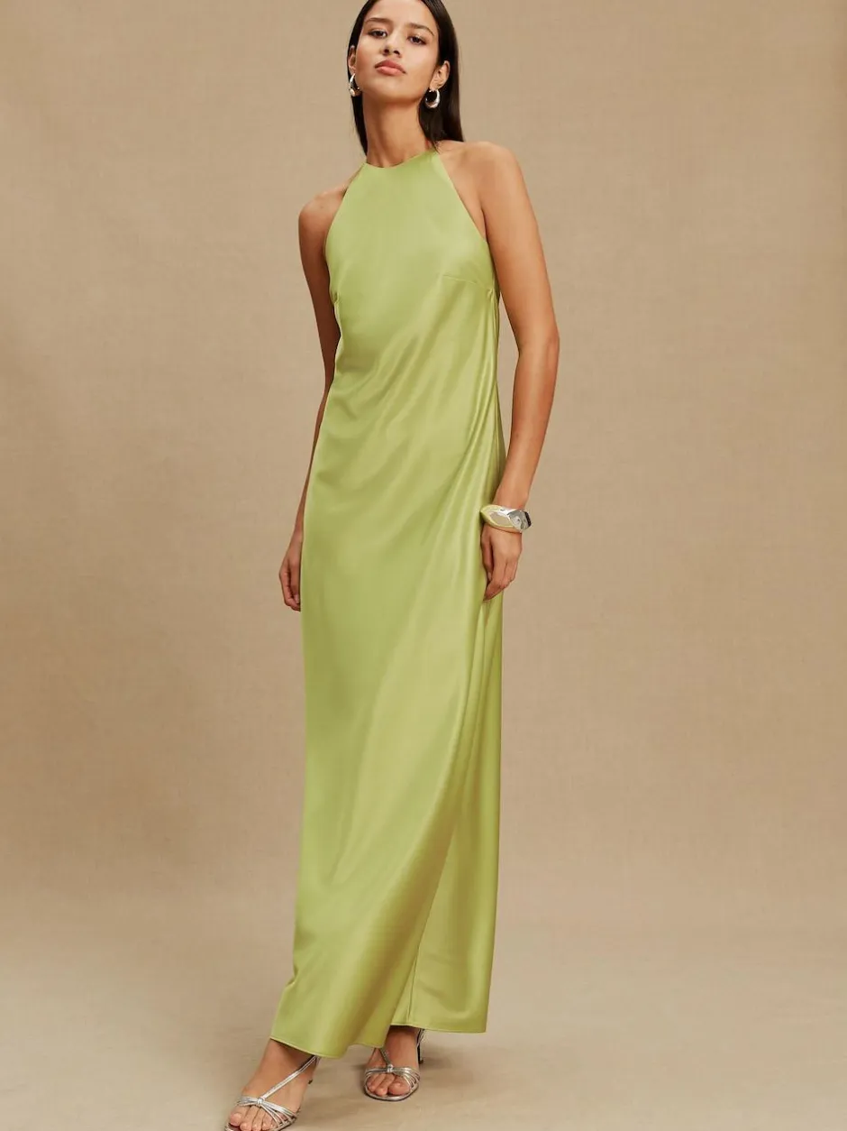 Next Bridesmaids Satin Halterneck Maxi Dress Green Hot