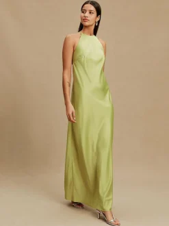 Next Bridesmaids Satin Halterneck Maxi Dress Green Hot
