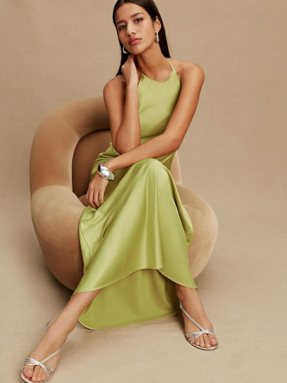 Next Bridesmaids Satin Halterneck Maxi Dress Green Hot