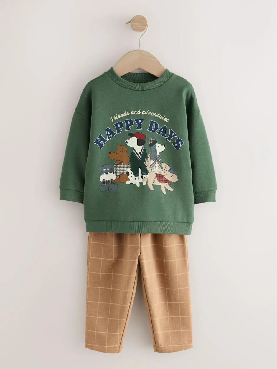 Next Green/ Brown Dog Single Sweatshirt and Joggers Set (3mths-7yrs) Online