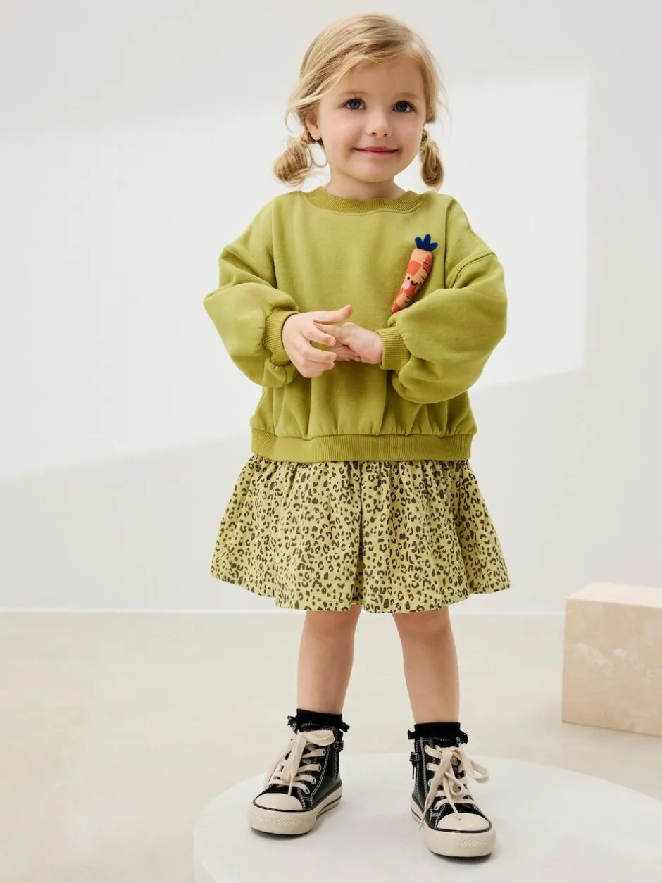 Next Mesh Skirt Sweat Dress (3mths-7yrs) Green Carrot Hot