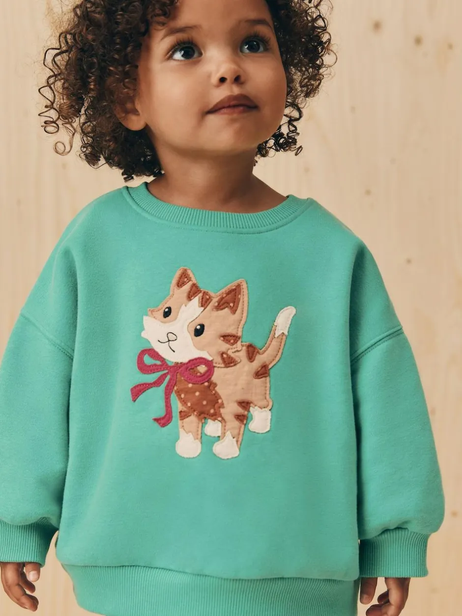 Next Green Cat Crew Neck Sweatshirt (3mths-7yrs) New