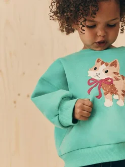 Next Green Cat Crew Neck Sweatshirt (3mths-7yrs) New