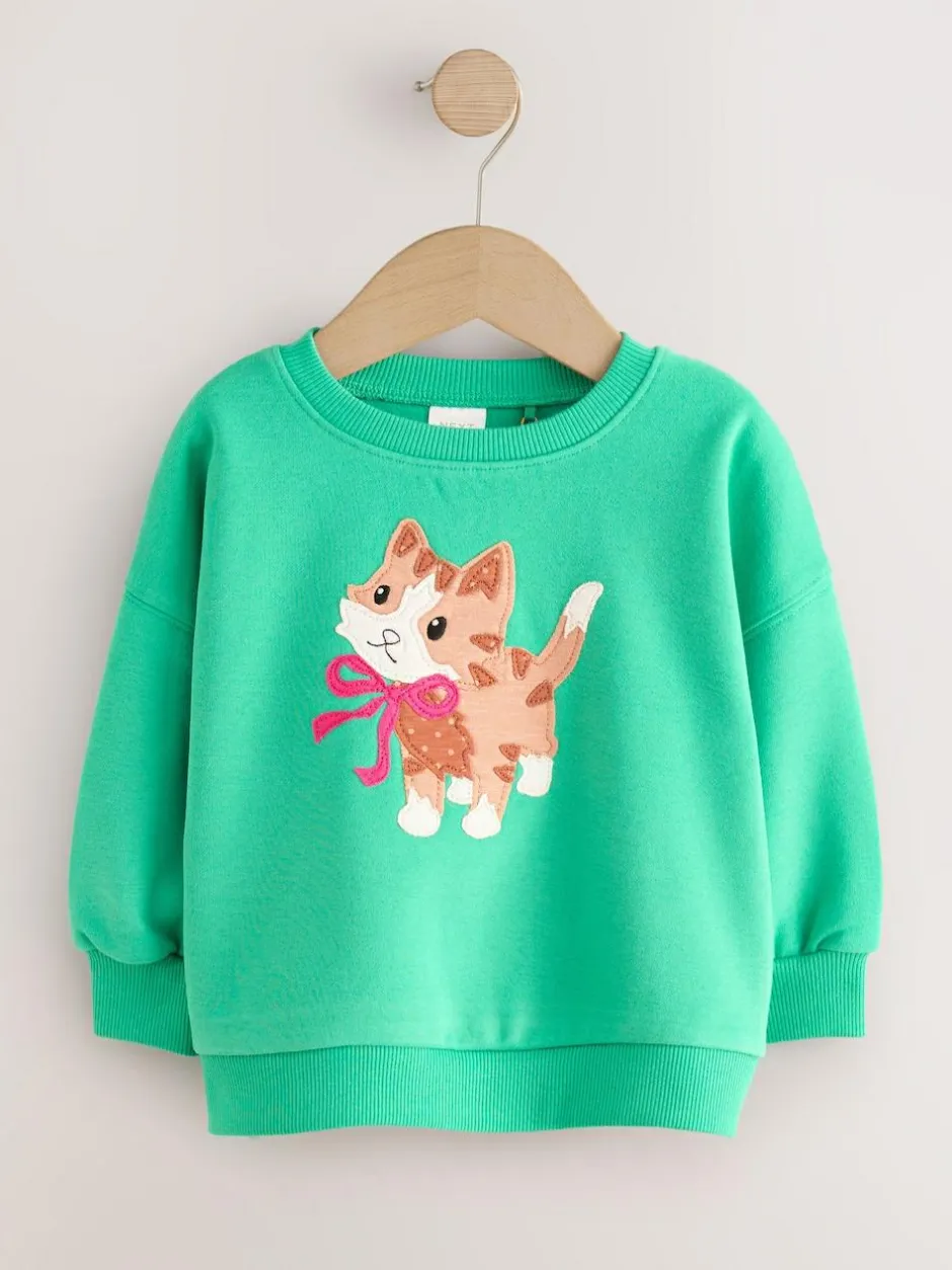 Next Green Cat Crew Neck Sweatshirt (3mths-7yrs) New