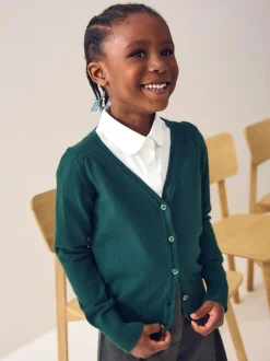 Next Green Cotton Rich School V-Neck Cardigan (3-16yrs) Clearance