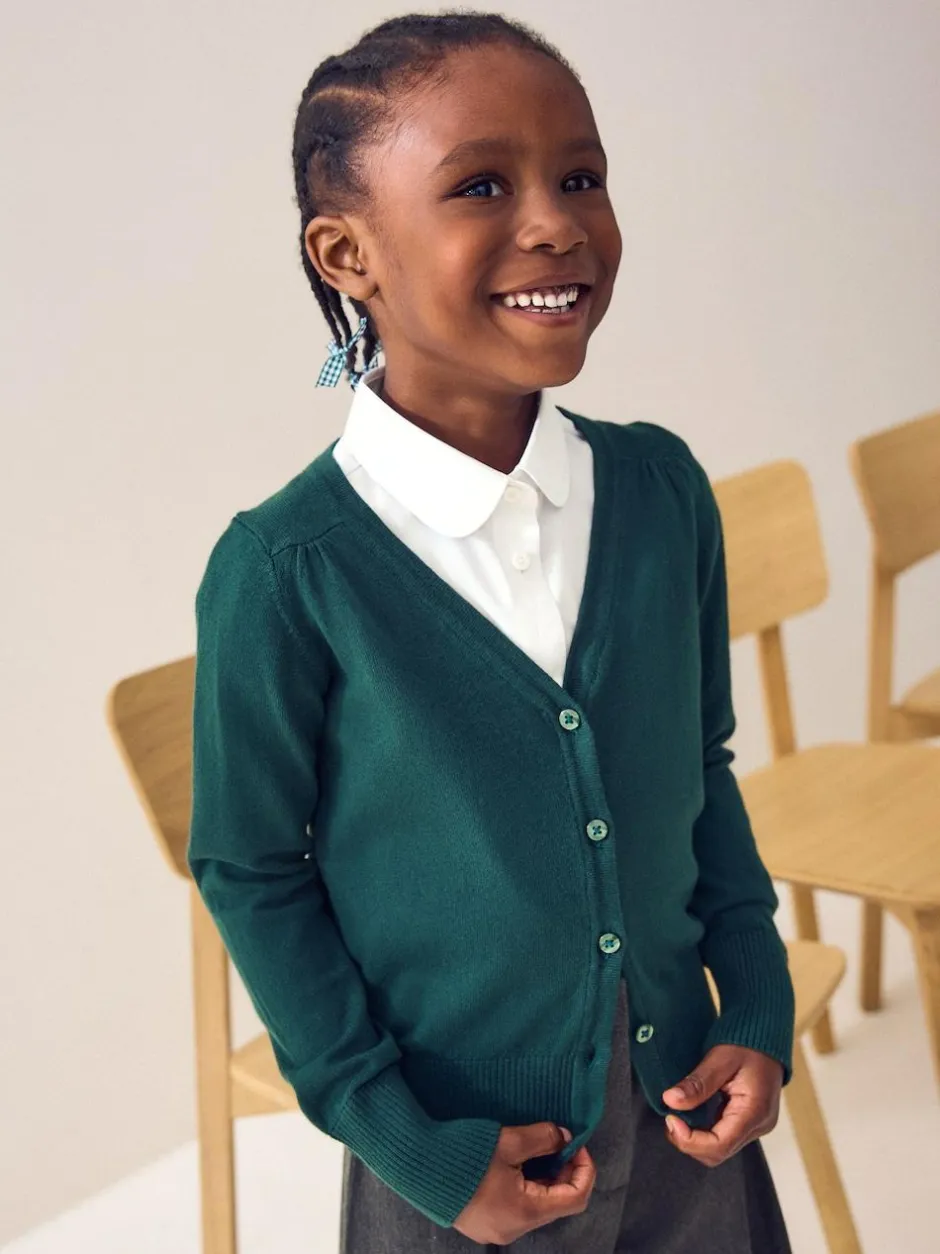 Next Green Cotton Rich School V-Neck Cardigan (3-16yrs) Clearance