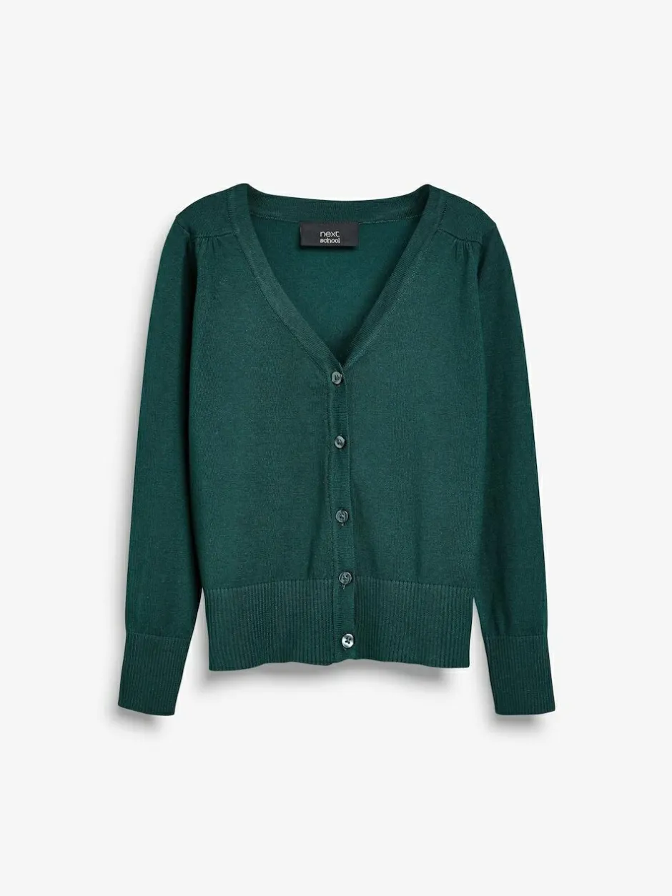 Next Green Cotton Rich School V-Neck Cardigan (3-16yrs) Clearance