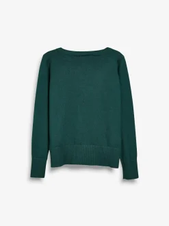 Next Green Cotton Rich School V-Neck Cardigan (3-16yrs) Clearance