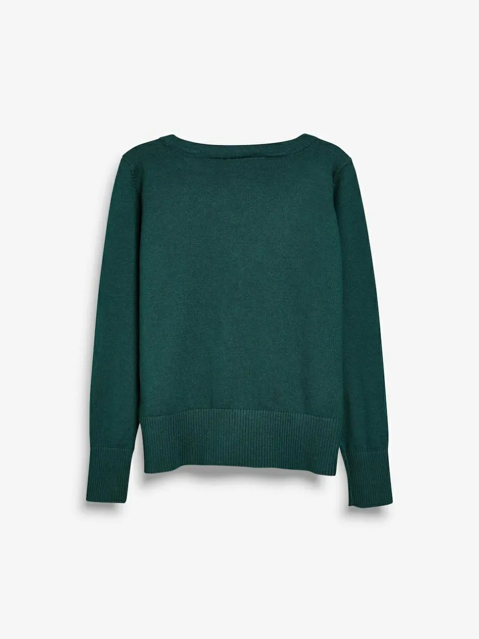 Next Green Cotton Rich School V-Neck Cardigan (3-16yrs) Clearance