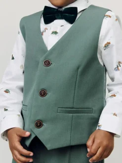 Next Green Dino Waistcoat Shirt Trousers and Bow Tie Set (3mths-9yrs) Discount