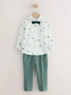Next Green Dino Waistcoat Shirt Trousers and Bow Tie Set (3mths-9yrs) Discount