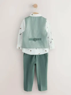 Next Green Dino Waistcoat Shirt Trousers and Bow Tie Set (3mths-9yrs) Discount