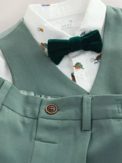 Next Green Dino Waistcoat Shirt Trousers and Bow Tie Set (3mths-9yrs) Discount