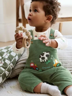 Next Green Farm Cord Dungarees and Bodysuit Set (0mths-2yrs) Online