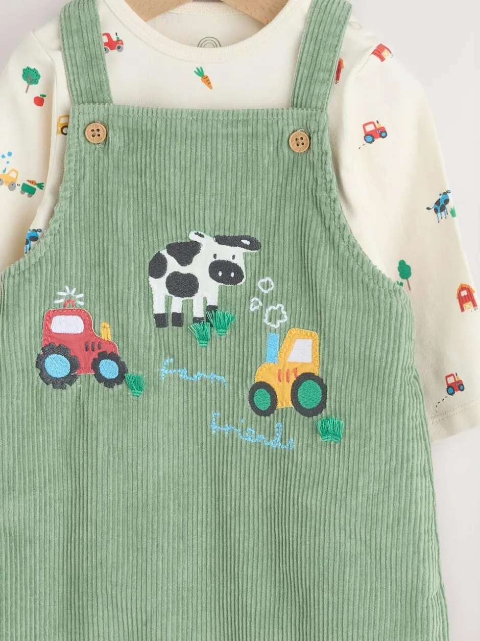 Next Green Farm Cord Dungarees and Bodysuit Set (0mths-2yrs) Online