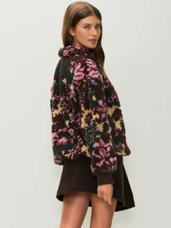 Next Jacquard Teddy Borg Quarter Zip Fleece Sweatshirt Green Floral Discount