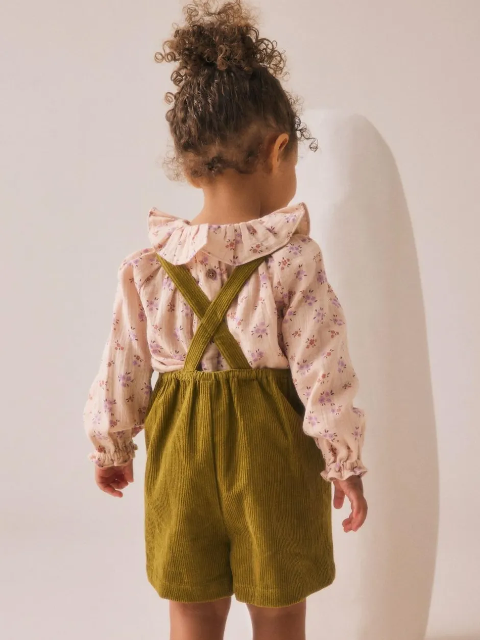 Next Green Floral Print Corduroy Dungarees Blouse and Tights Set (3mths-6yrs) Discount