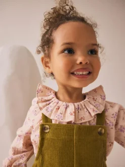 Next Green Floral Print Corduroy Dungarees Blouse and Tights Set (3mths-6yrs) Discount