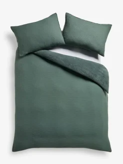 Next Fleece Crinkle Muslin Duvet Cover and Pillowcase Set Green Forest Discount