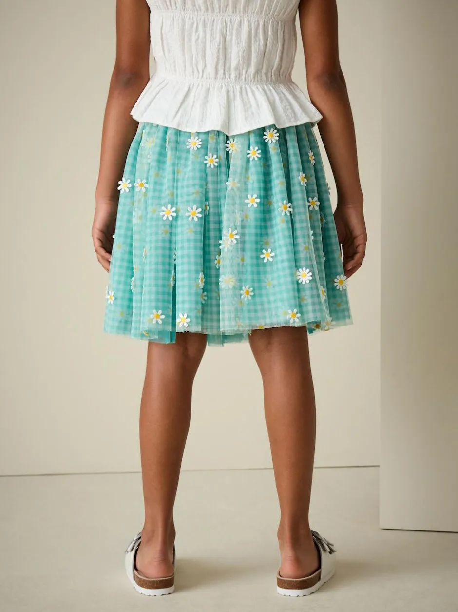 Next Pull On Mesh Skirt (3-16yrs) Green Gingham Daisy Sale