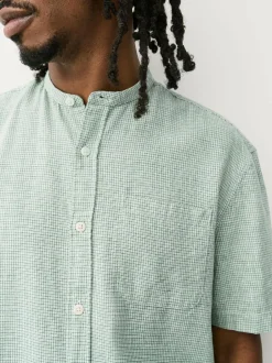 Next Grandad Collar Cotton Linen Blend Short Sleeve Shirt Green Best