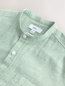 Next Grandad Collar Cotton Linen Blend Short Sleeve Shirt Green Best