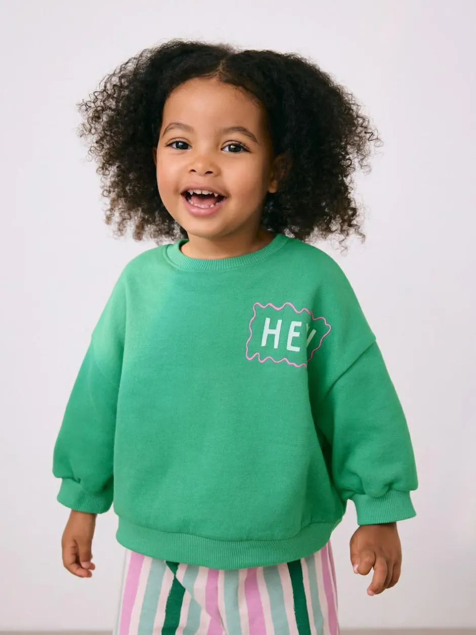 Next Green Hey Hi Sweatshirt & Wide Leg Trousers Set (3mths-7yrs) Clearance