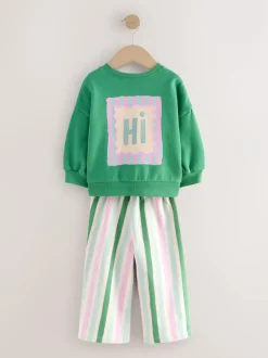 Next Green Hey Hi Sweatshirt & Wide Leg Trousers Set (3mths-7yrs) Clearance