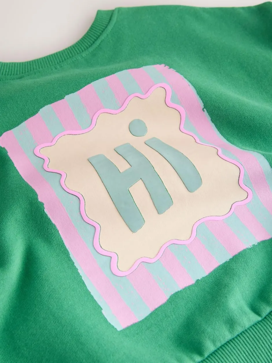 Next Green Hey Hi Sweatshirt & Wide Leg Trousers Set (3mths-7yrs) Clearance