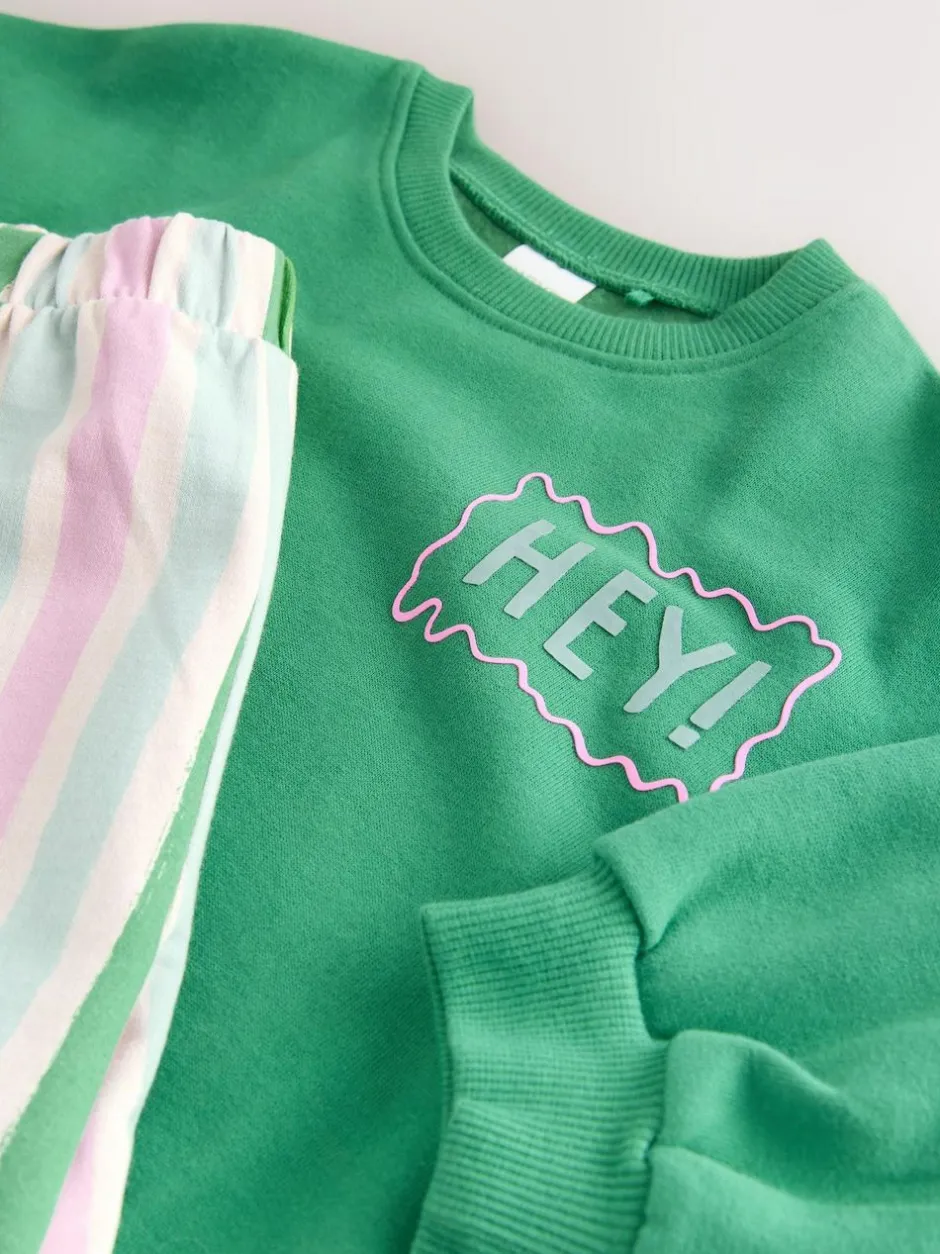 Next Green Hey Hi Sweatshirt & Wide Leg Trousers Set (3mths-7yrs) Clearance