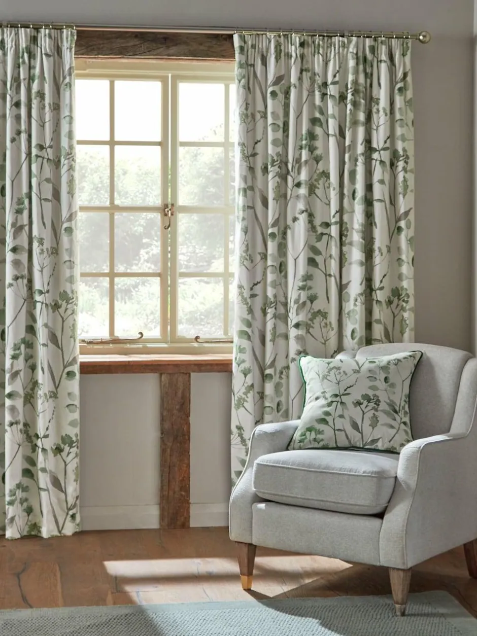 Next Isla Floral Print Pencil Pleat Blackout/Thermal Curtains Green Online