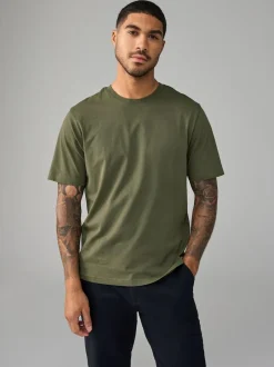 Next Green Khaki Regular Fit Essential Crew Neck Cotton T-Shirt Discount