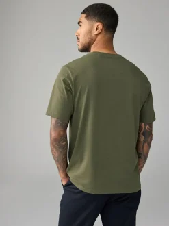 Next Green Khaki Regular Fit Essential Crew Neck Cotton T-Shirt Discount