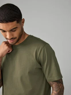 Next Green Khaki Regular Fit Essential Crew Neck Cotton T-Shirt Discount