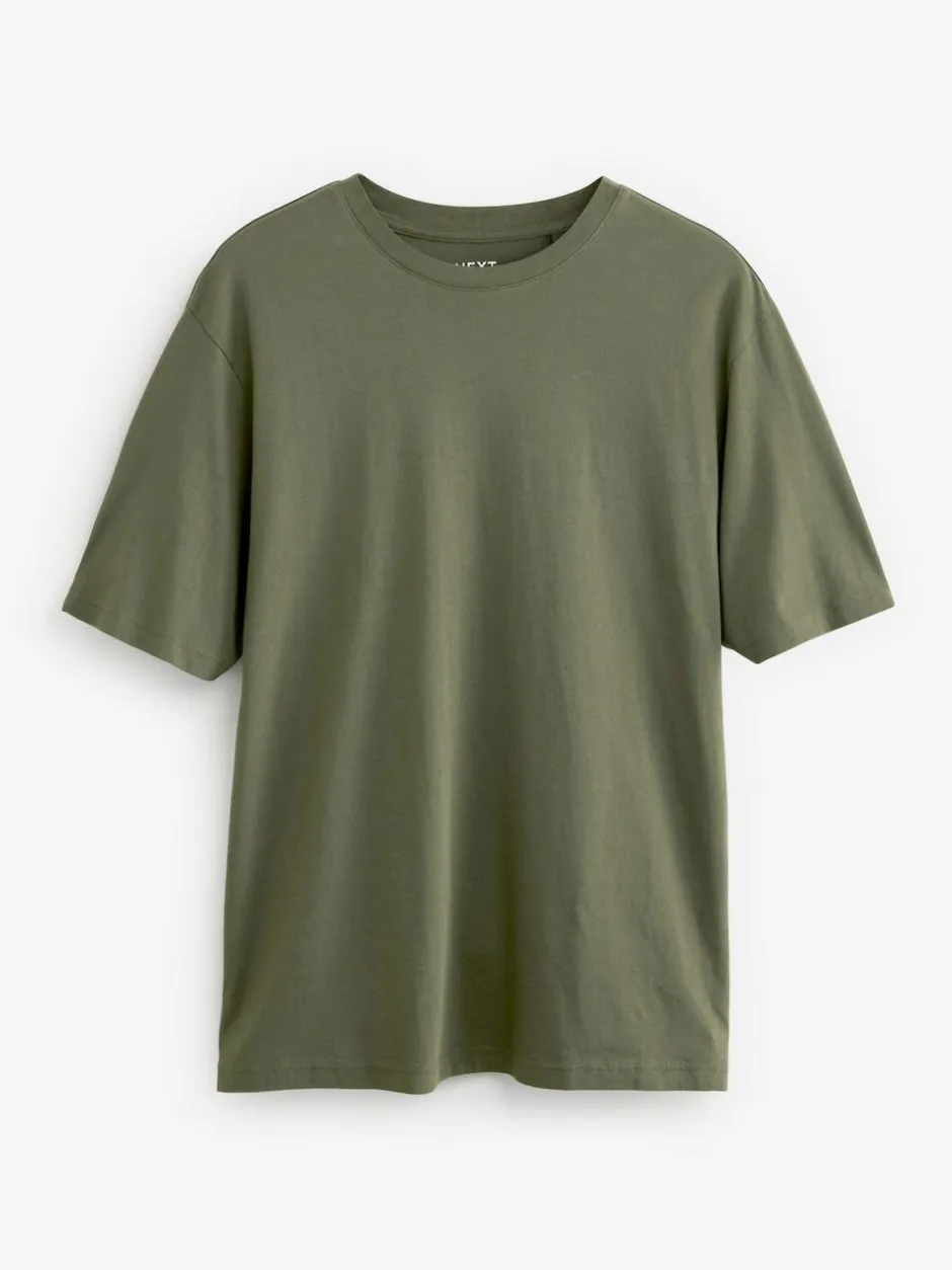 Next Green Khaki Regular Fit Essential Crew Neck Cotton T-Shirt Discount