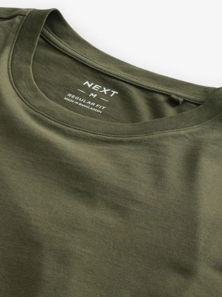 Next Green Khaki Regular Fit Essential Crew Neck Cotton T-Shirt Discount